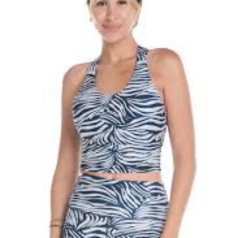 Kyodan Allure bra top, Blue and white zebra print, size P/S
